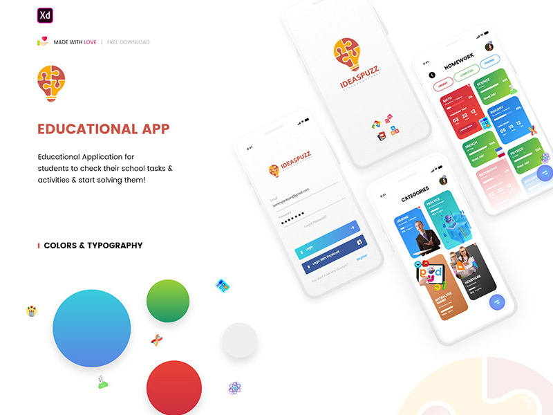 Educational App UI for Adobe XD