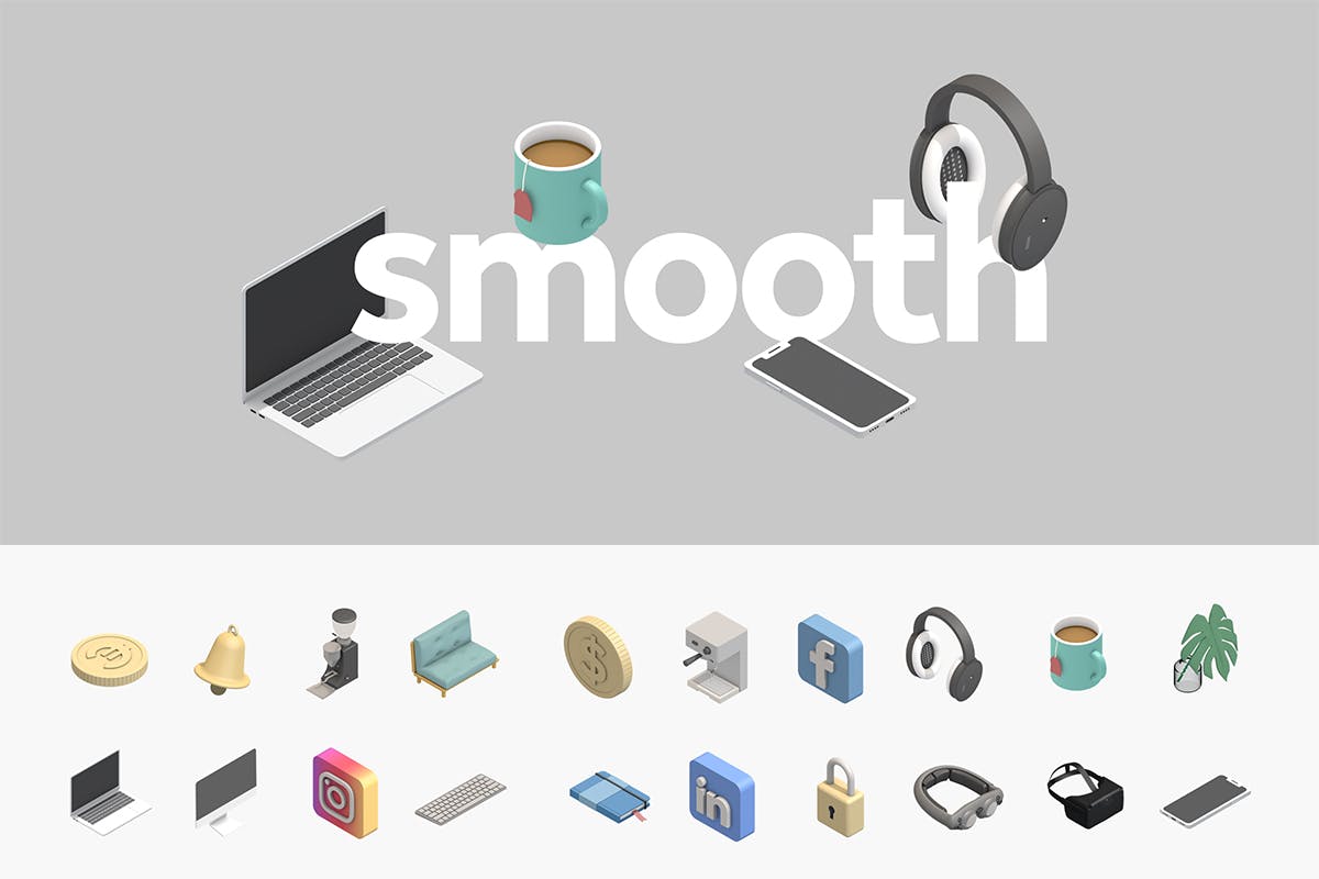 Smooth Isometric 3D Icons Collection for Free