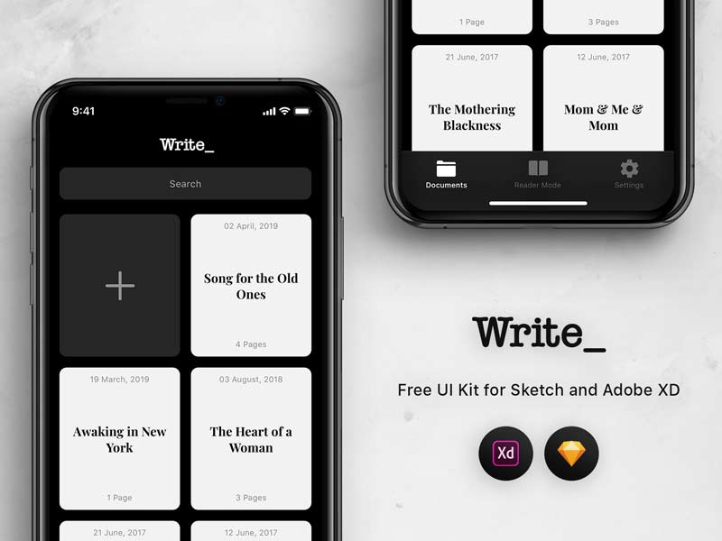Write: Free UI Kit for Sketch and Adobe XD