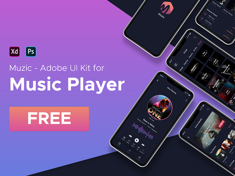 Muzic: Free Adobe XD Music UI Kit